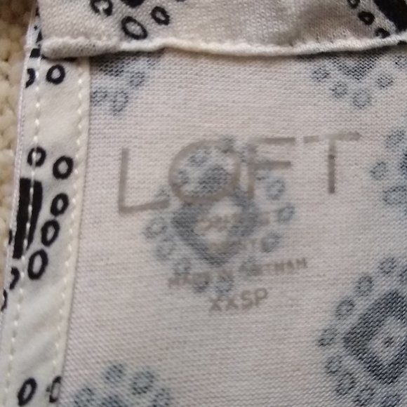 LOFT black white print mixed media boho blouse top XXS - Picture 9 of 15